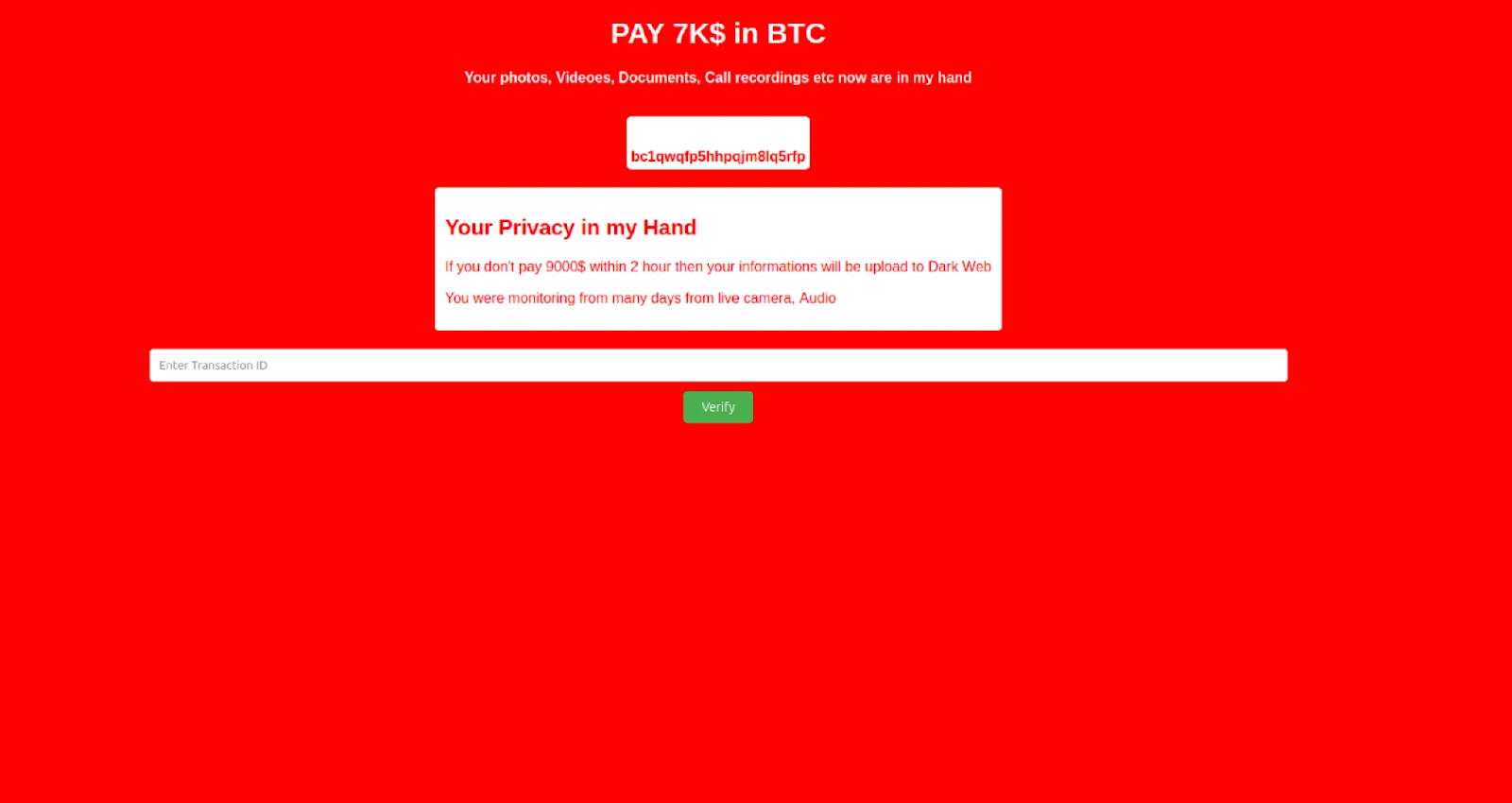crypto.html ransom note displayed after clicking unlock