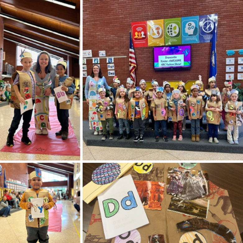 Students at Dranesville Elementary School dressed as letters as part of an ABC fashion show. 