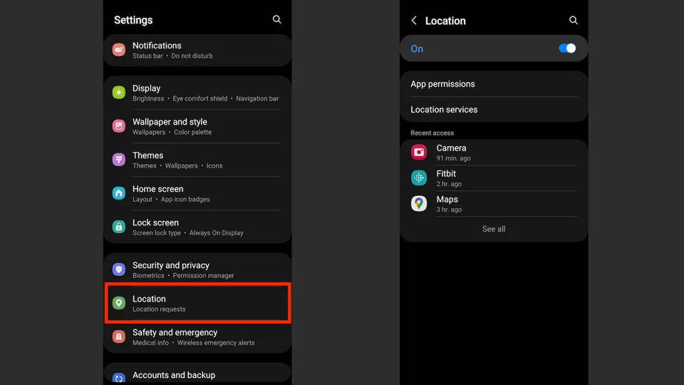 screengrabs of Location setting in Android