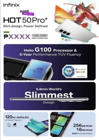 Infinix's ultra-thin phone is called Hot 50 Pro+, specs revealed
