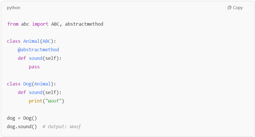 Example of abstraction in Python using abstract classes.