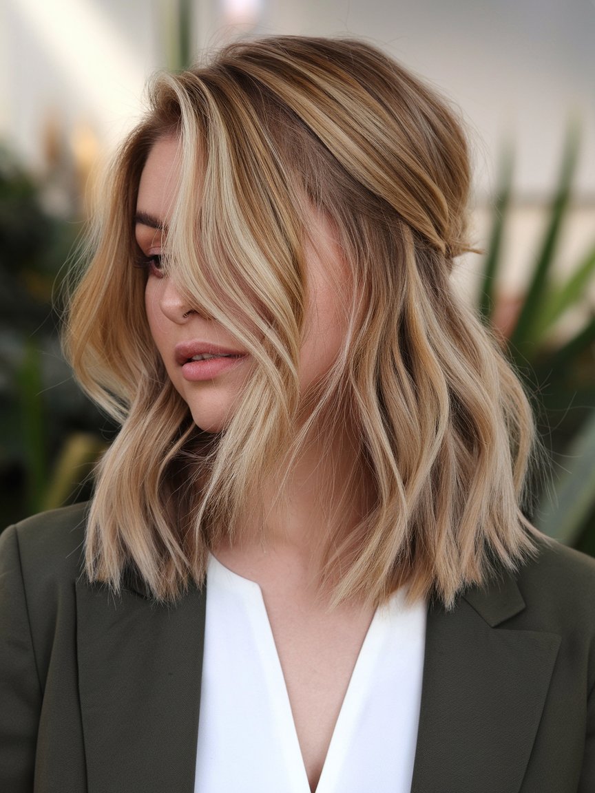 5. Shoulder-Length Honey Blonde Highlights
