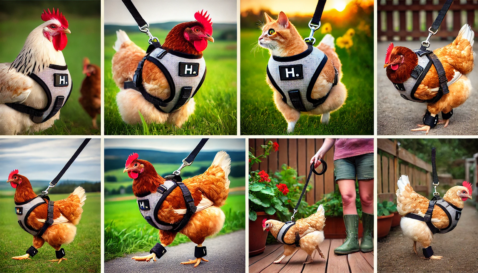 H Style Cat Harness on Chicken