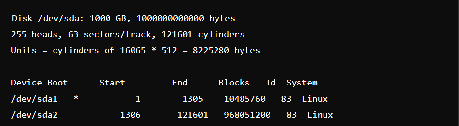 fdisk -l  output