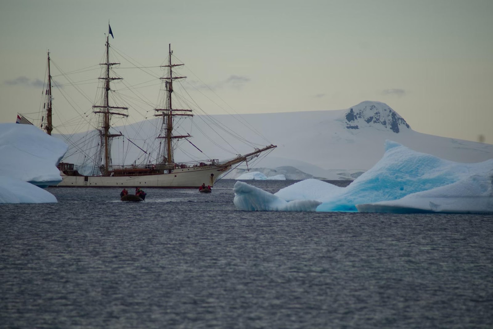 sailing ship in the snow