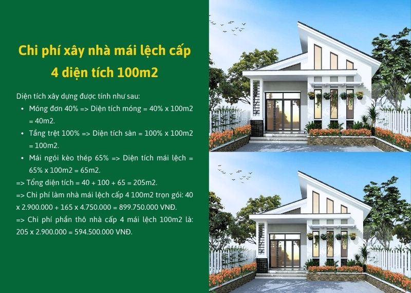 Chi phí xây nhà mái lệch cấp 4 diện tích 100m2 Xây dựng Nhất Tín