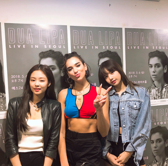 This contains an image of Dua Lipa and BLACKPINK members