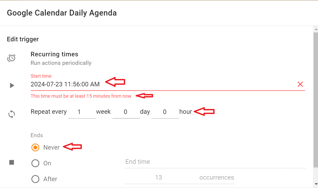  Google Calendar Daily Agenda-Edit Trigger