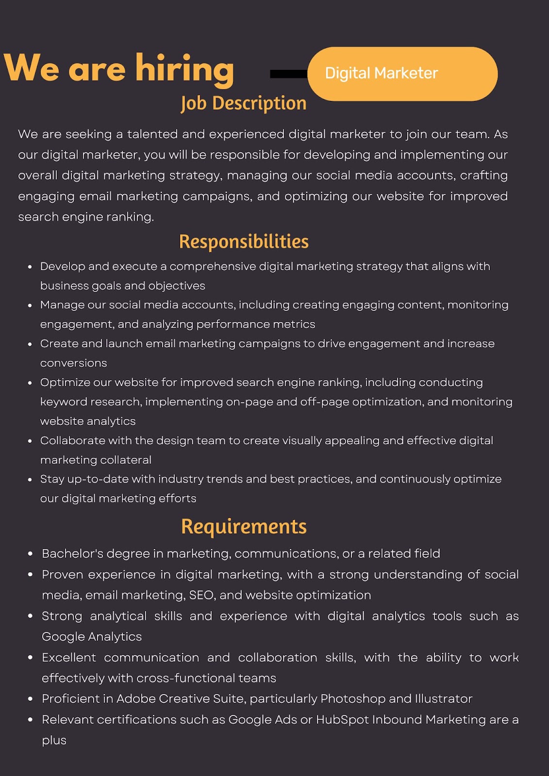 digital marketer job description