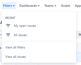 User has selected the Filters dropdown menu.