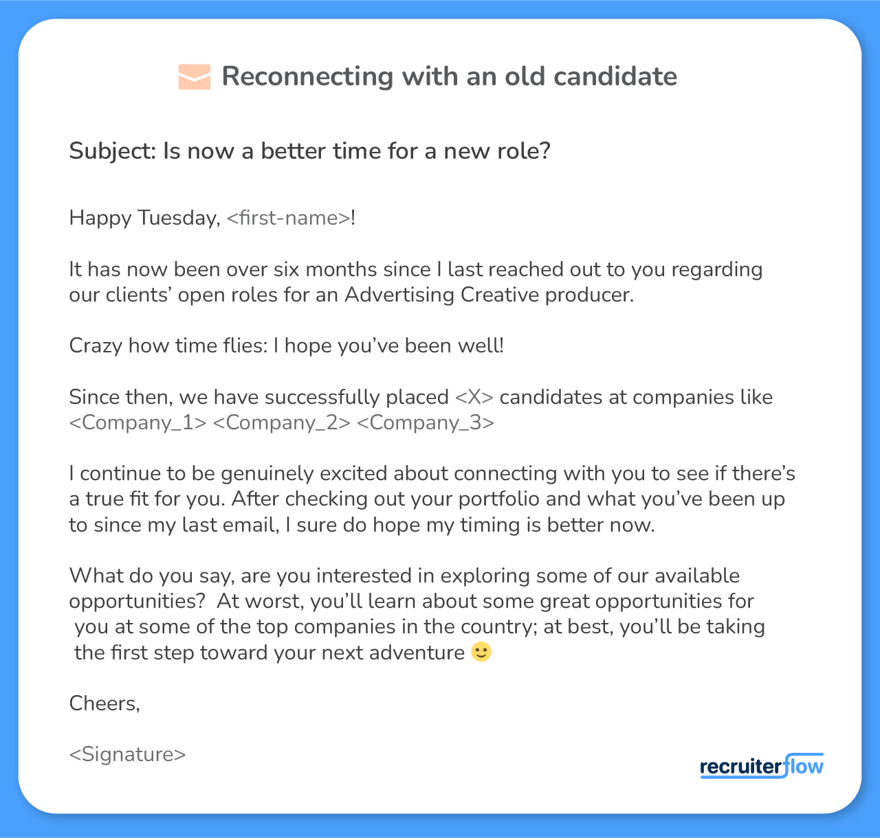 reconnecting with old candidate Recruitment email template
