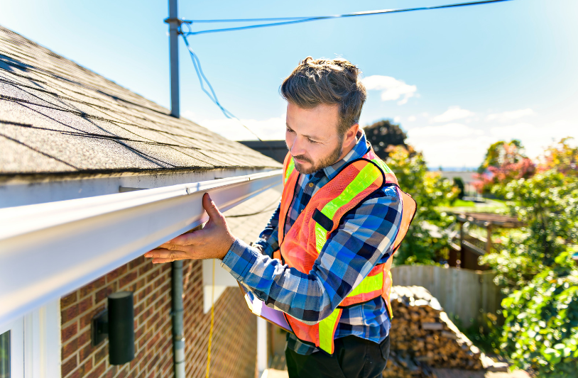 a roof inspector checking a roof