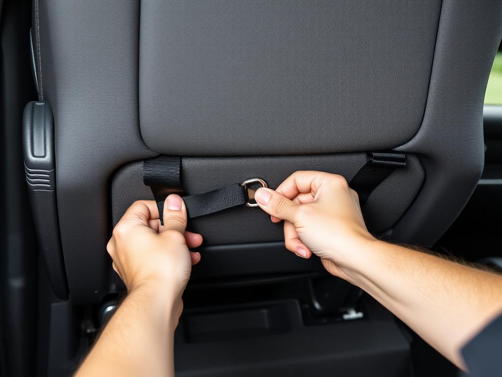 Securing straps under truck seat for custom seat cover installation
