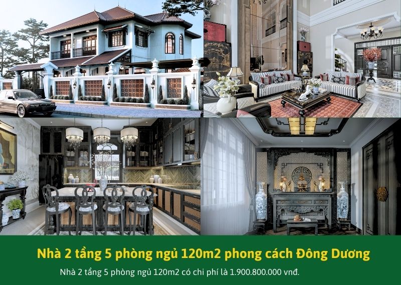 Nhà 2 tầng 5 phòng ngủ 120m2 phong cách Đông Dương Xây dựng Nhất Tín