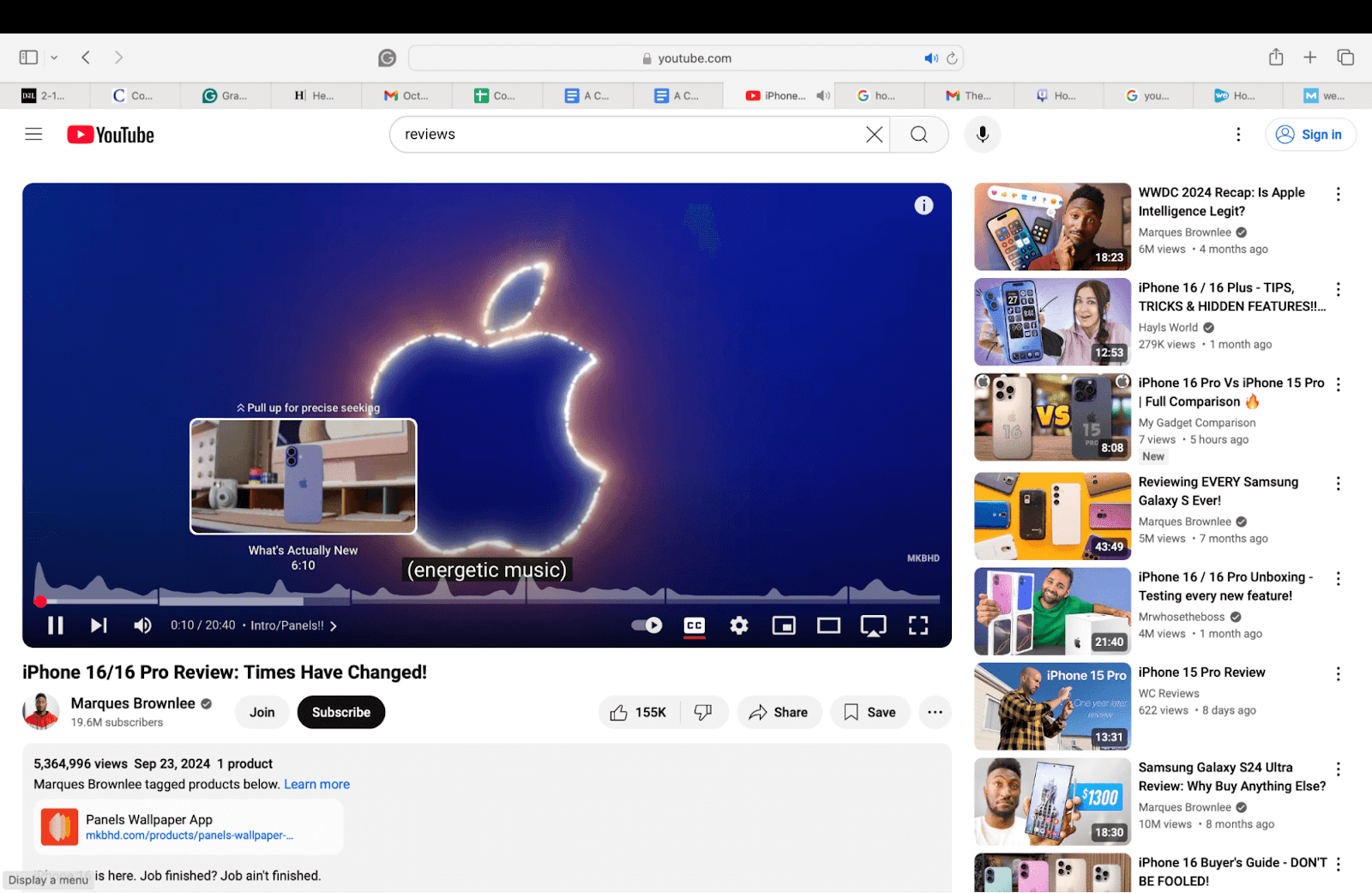 Screenshot of a YouTube video with timestamps