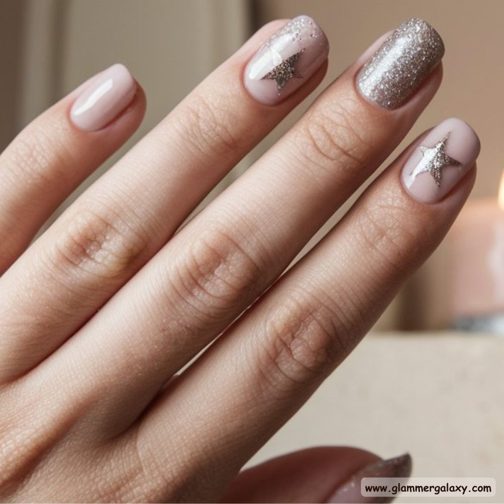 Korean fall nails having Neutral Glitter Fusion
