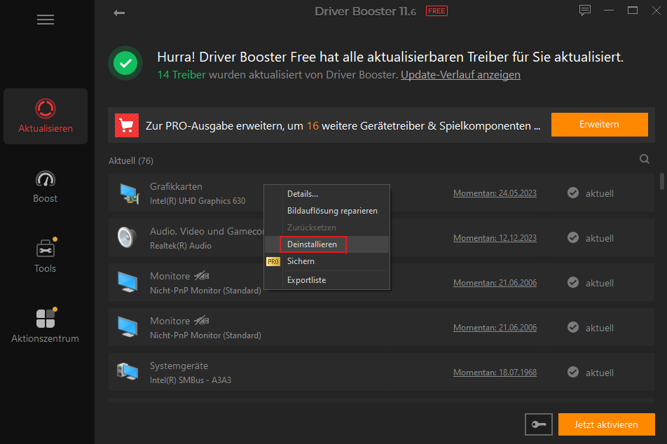 Treiber mit Driver Booster deinstallieren