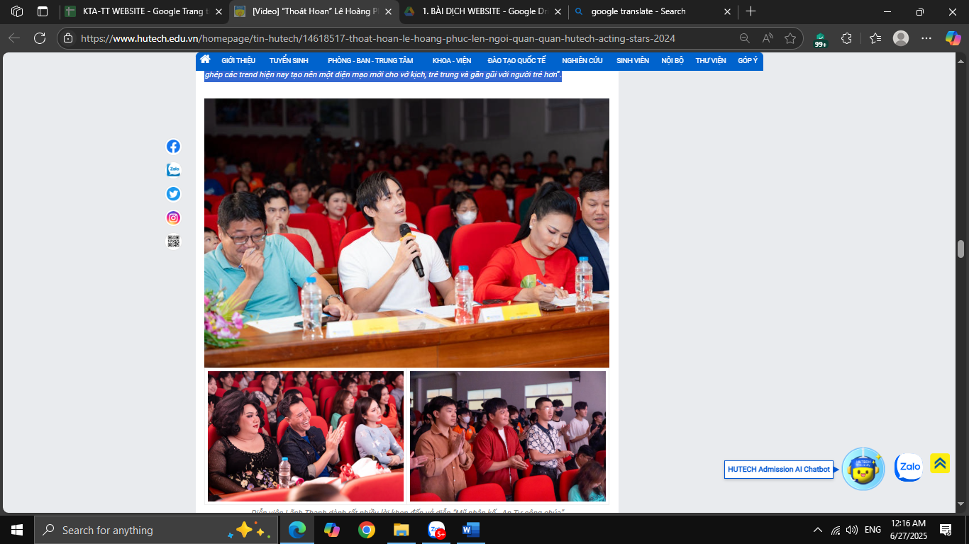 “Thoát Hoan” Lê Hoàng Phúc crowned the champion of HUTECH Acting Stars 2024 147