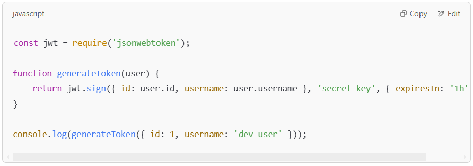 Node.js JWT authentication token generation