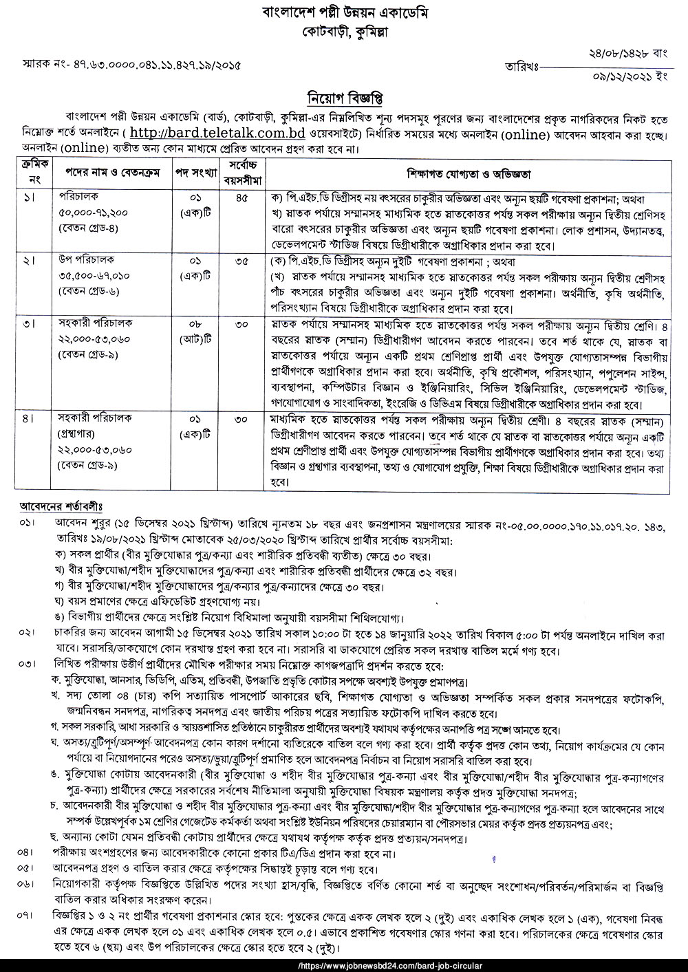 BARD Job Circular