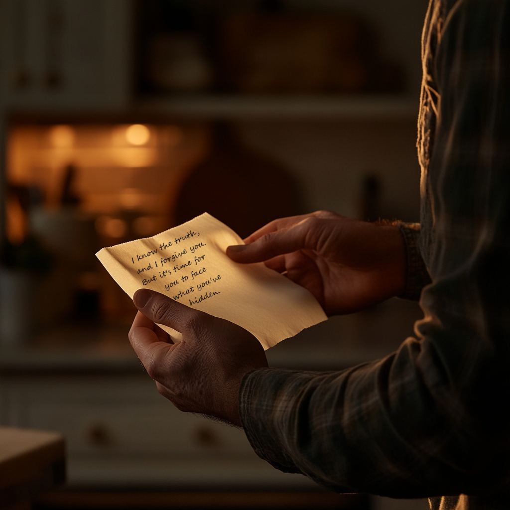 A man holding a piece of paper bearing a message | Source: Midjourney