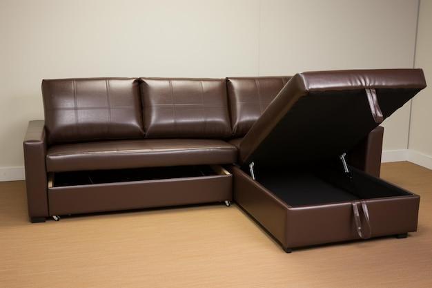 Corner sofa bed in faux leather