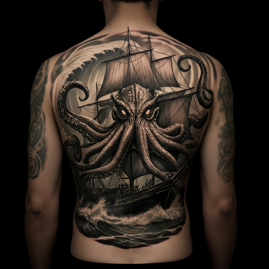Kraken Tattoo on back