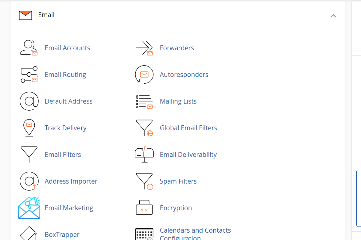 a screenshot of email section in cpanel