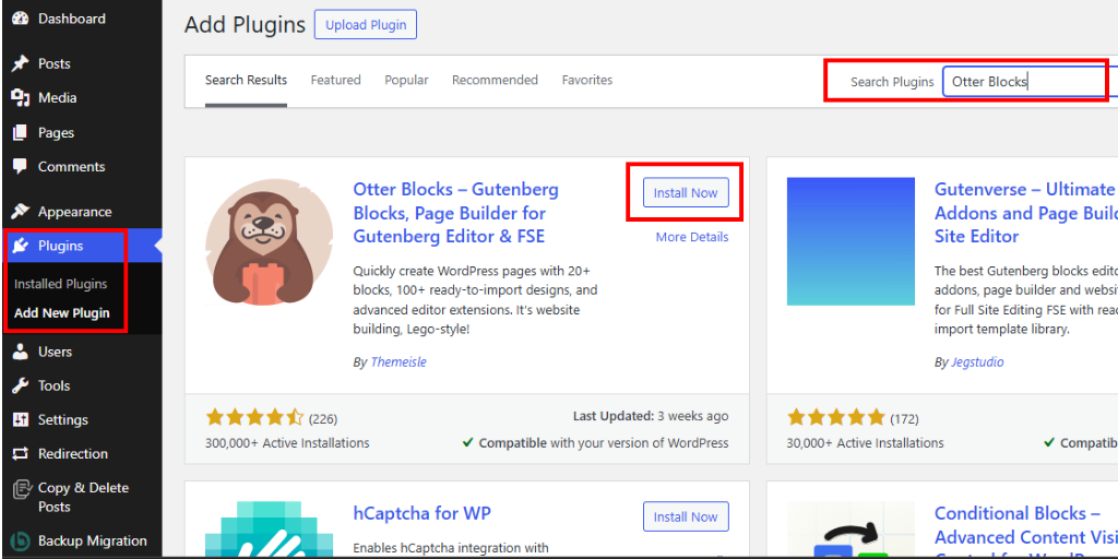 Install and Activate Otter Blocks Plugin