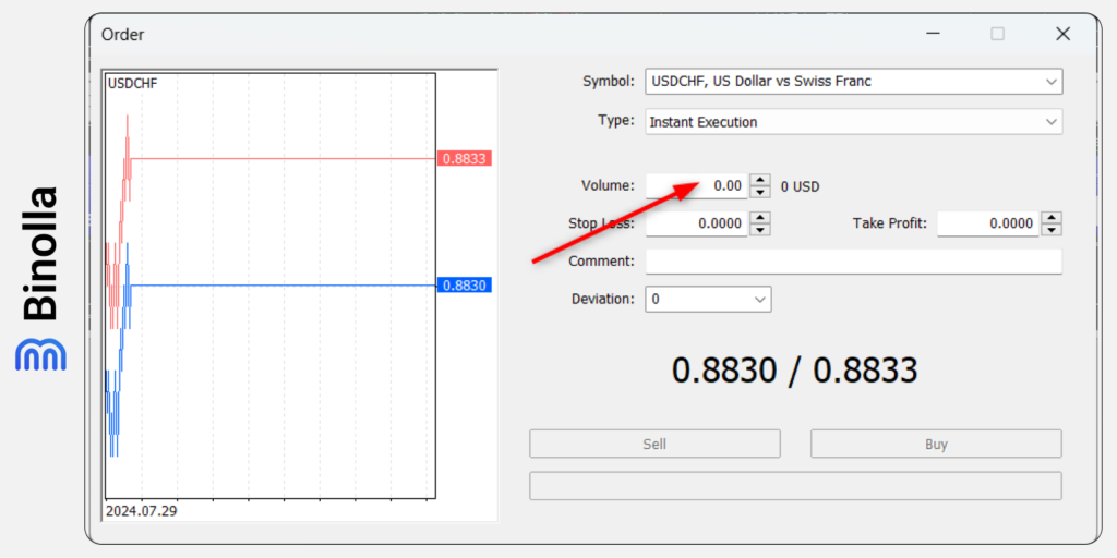 Setting the volume of the trade on the MetaTrader 5 platform