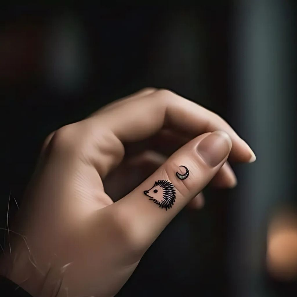  Hedgehog and Crescent Moon Tattoo