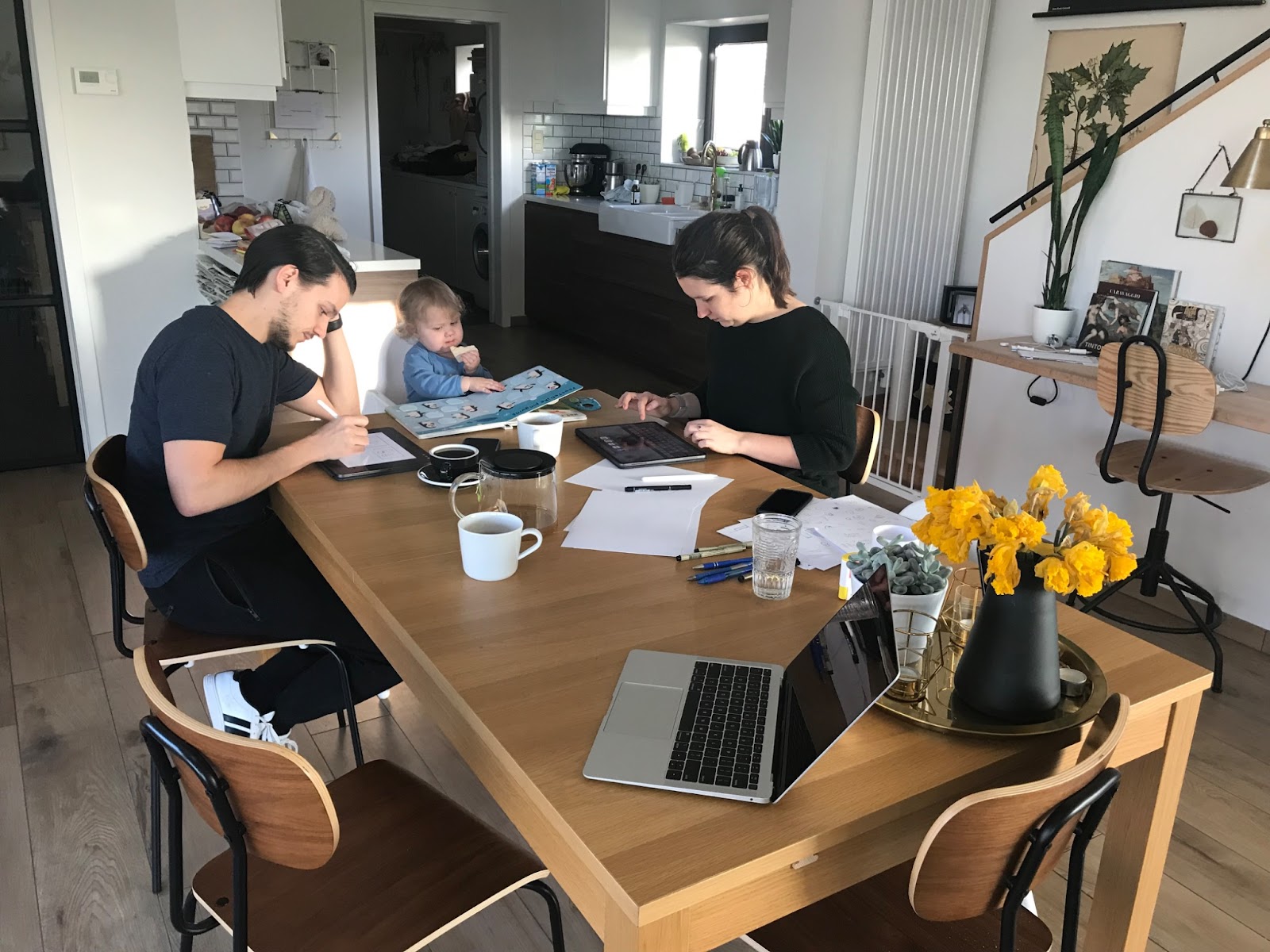 One of our first ever design meetings (Mathijs, Esther and their son Jack).