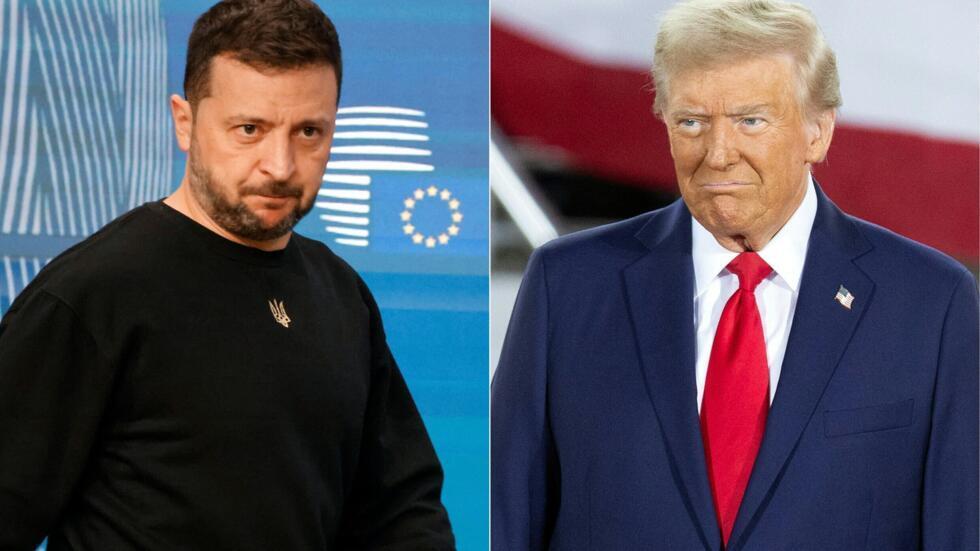 Fotomontagem mostra o presidente ucraniano, Volodymyr Zelensky, ao lado do presidente eleito dos Estados Unidos, Donald Trump.