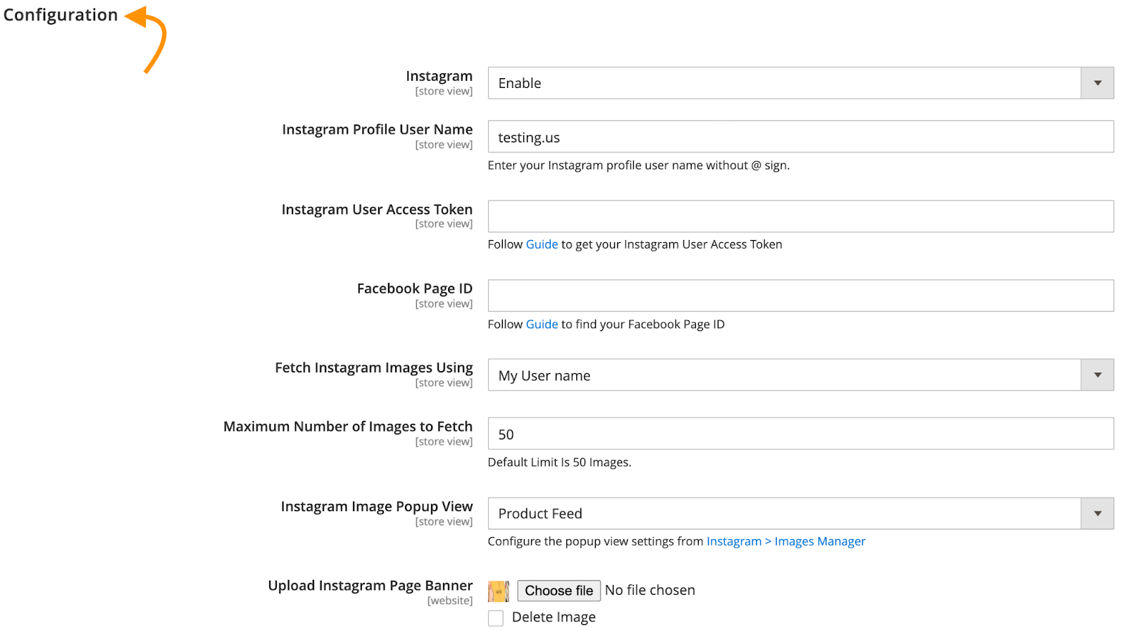 Magento 2 Instagram Feed Configuration