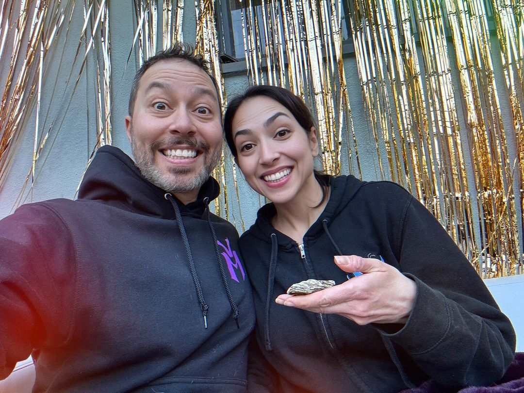 Sam Riegel with sister Eden Riegel