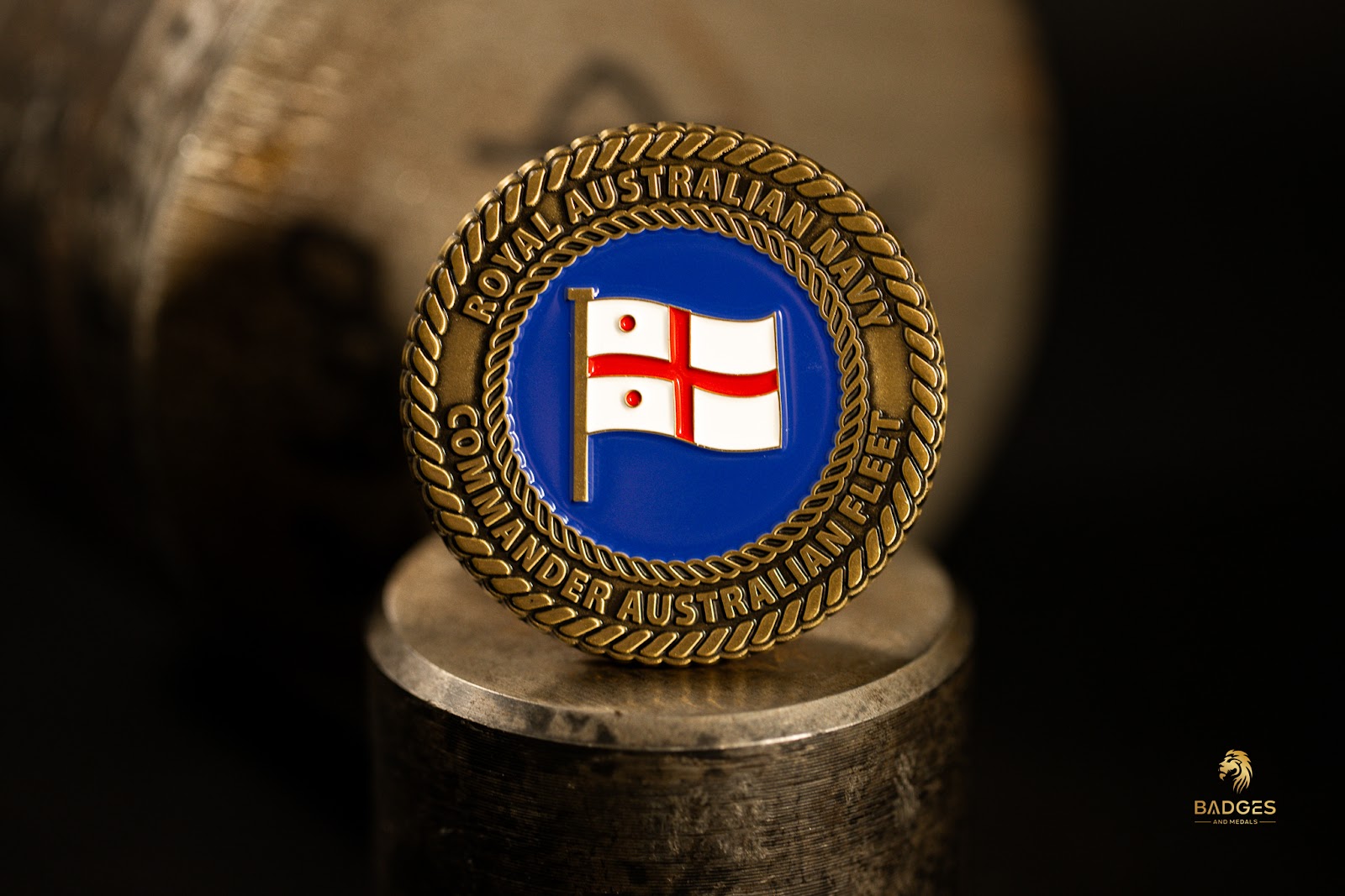 Close-up of a rope challenge coin edge.