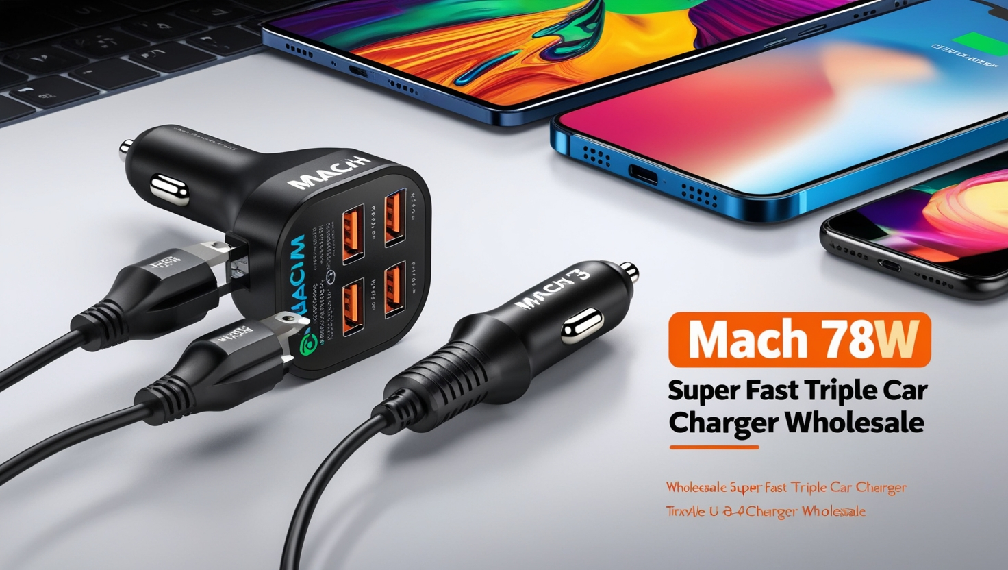 MACH 3 78W Super Fast Triple Car Charger Wholesale