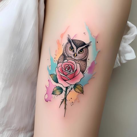 Rose and Owl Tattoo