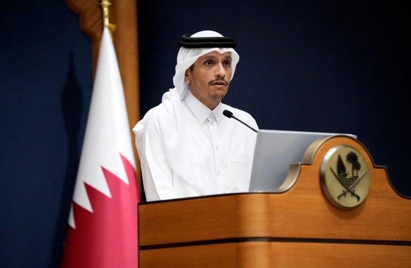  Qatar's Prime Minister and Foreign Minister Mohammed bin Abdulrahman Al Thani makes statements to the media with U.S. Secretary of State Antony Blinken, in Doha, Qatar, October 13, 2023. (photo credit: Jacquelyn Martin/Reuters)