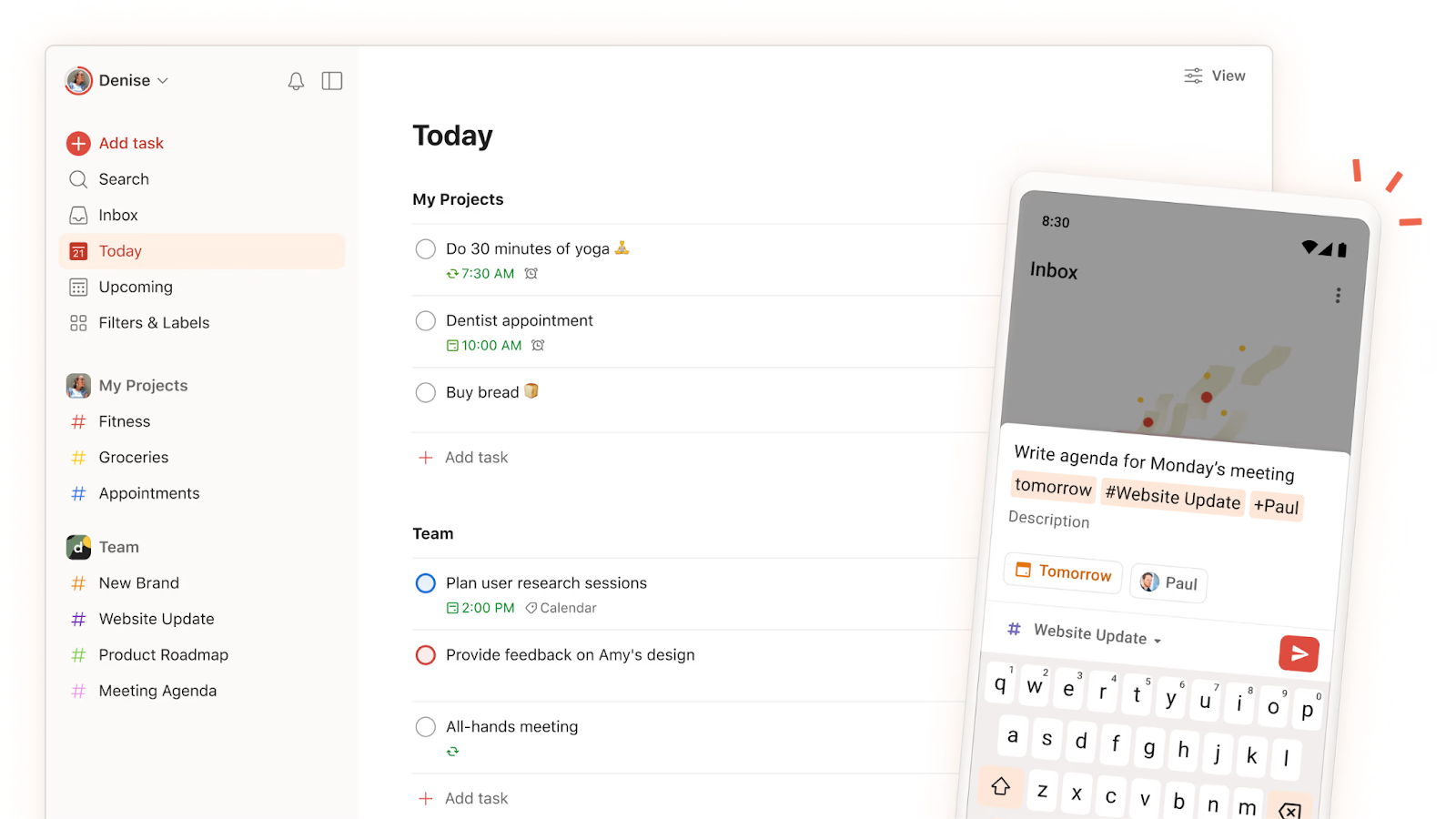 Todoist task manager dashboard