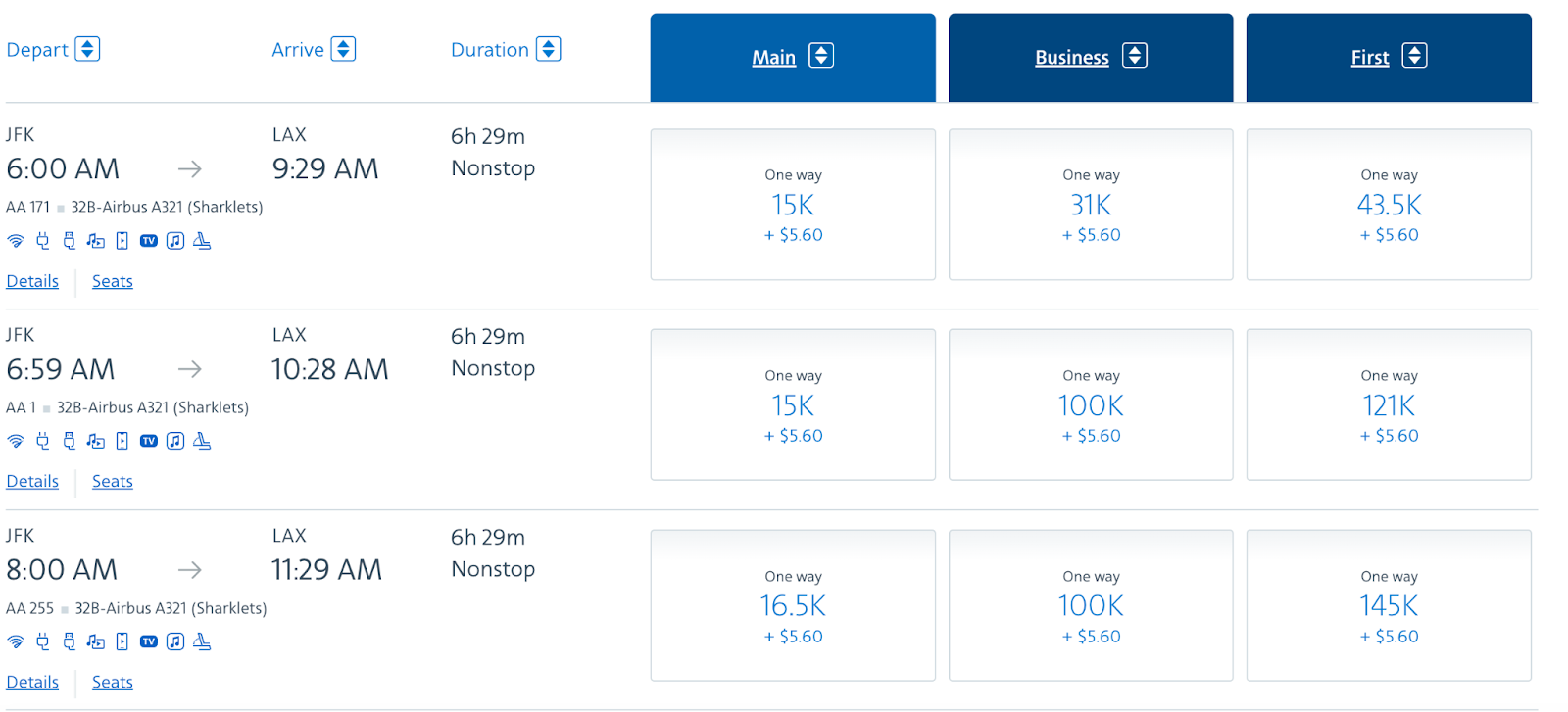 JFK to LAX via AA