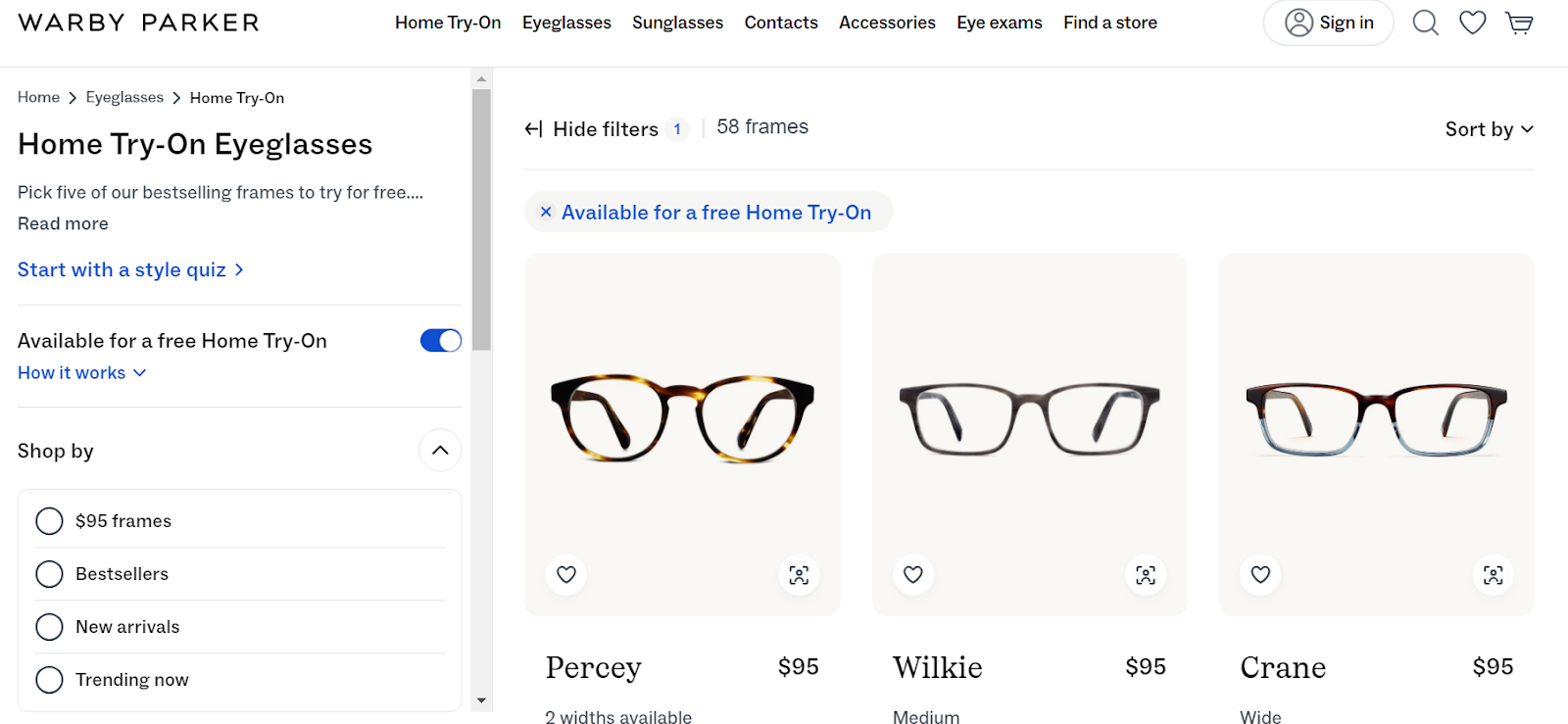 Warby Parker's free home try-on option