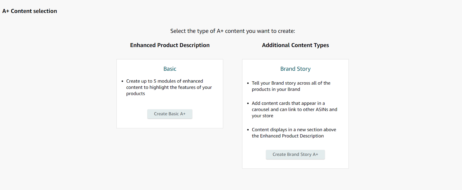 Choosing either enhanced brand description or additional content types