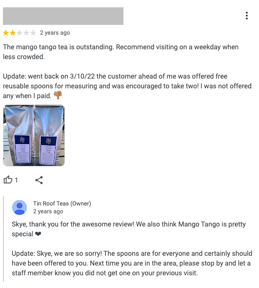 Negative review response example