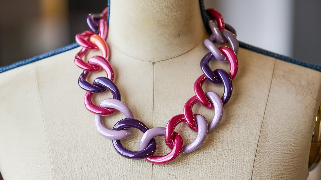 J Crew Raspberry Purple Enamel Link Strand Necklace