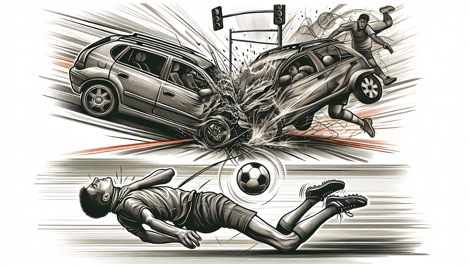 Illustration of different common causes of whiplash injuries, including car accidents and sports incidents.