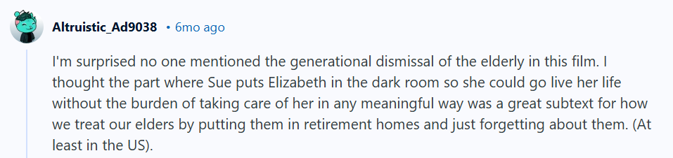 "The Substance" Analyzed: Reddit post mentioning the aforementioned quote. 