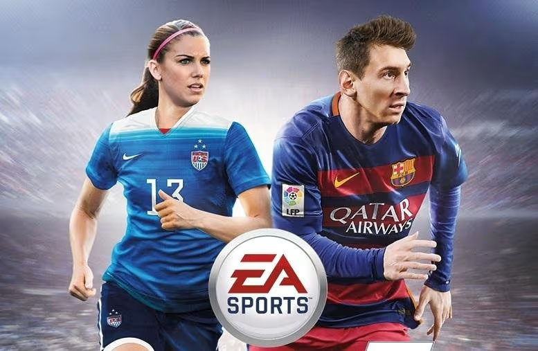 Alex Morgan and Lionel Messi on the cover of FIFA 16