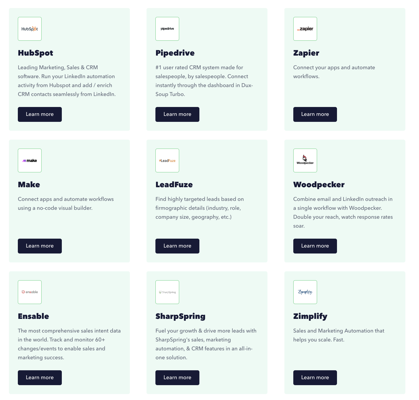 Dux-Soup has many different integrations in place.