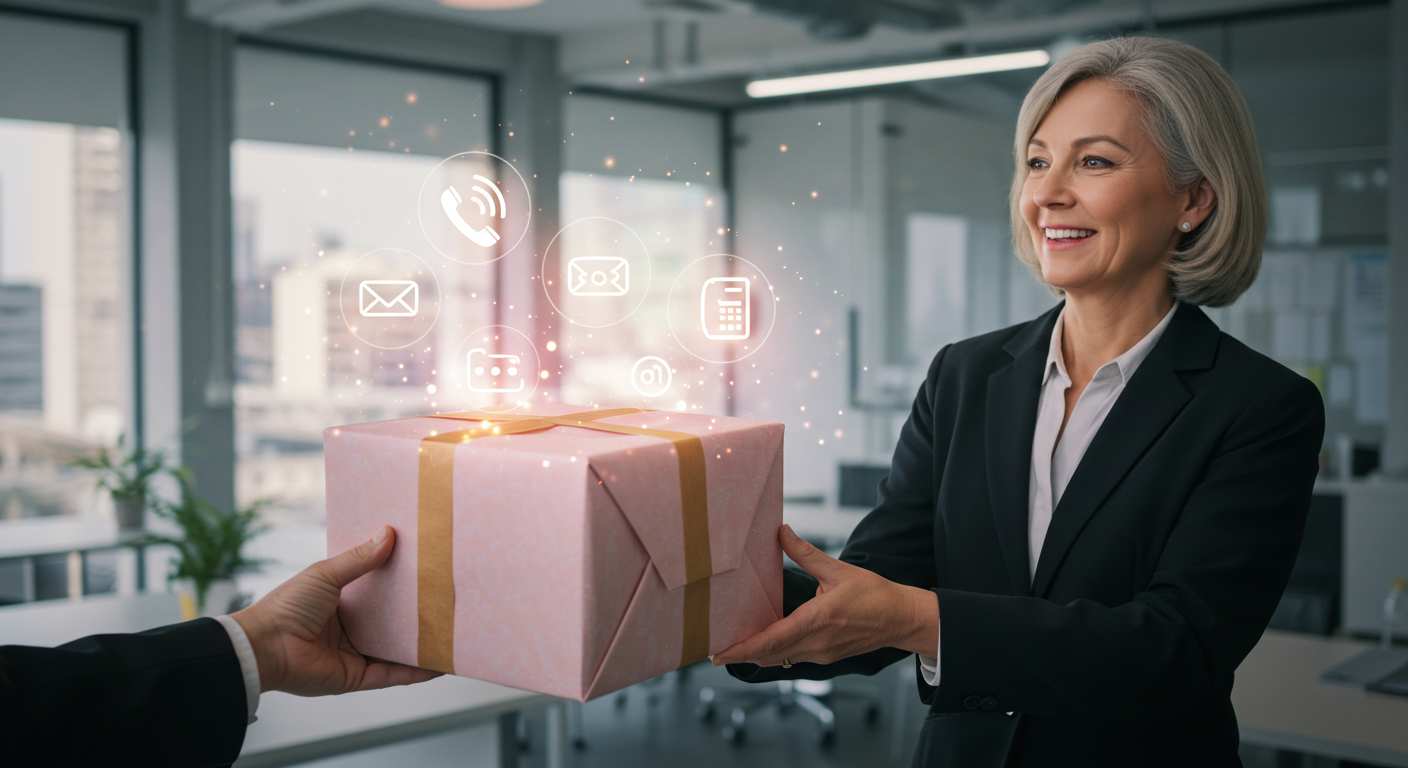 A business client receiving a package of UCaaS features, showing how bundling services helps resellers retain customers through added value.
